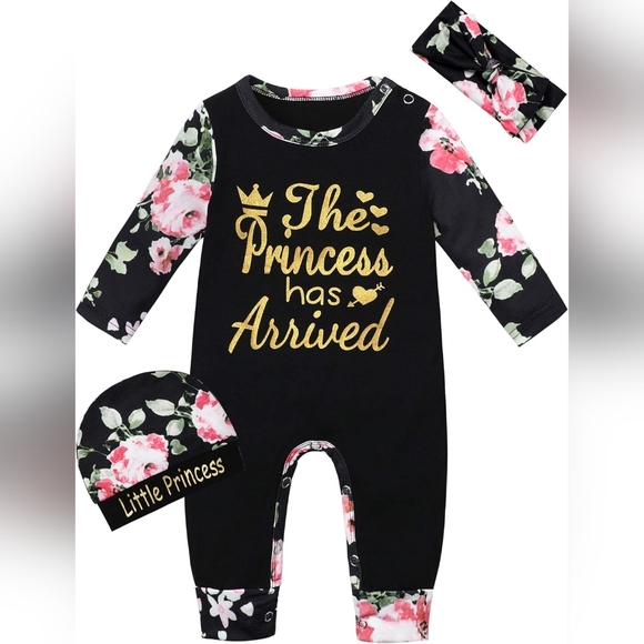 Other - Pre-Loved 🌸 Floral Baby Romper Set with Gold Lettering